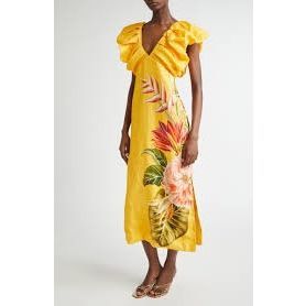 Farm Rio V-Neck Linen Midi Dress
